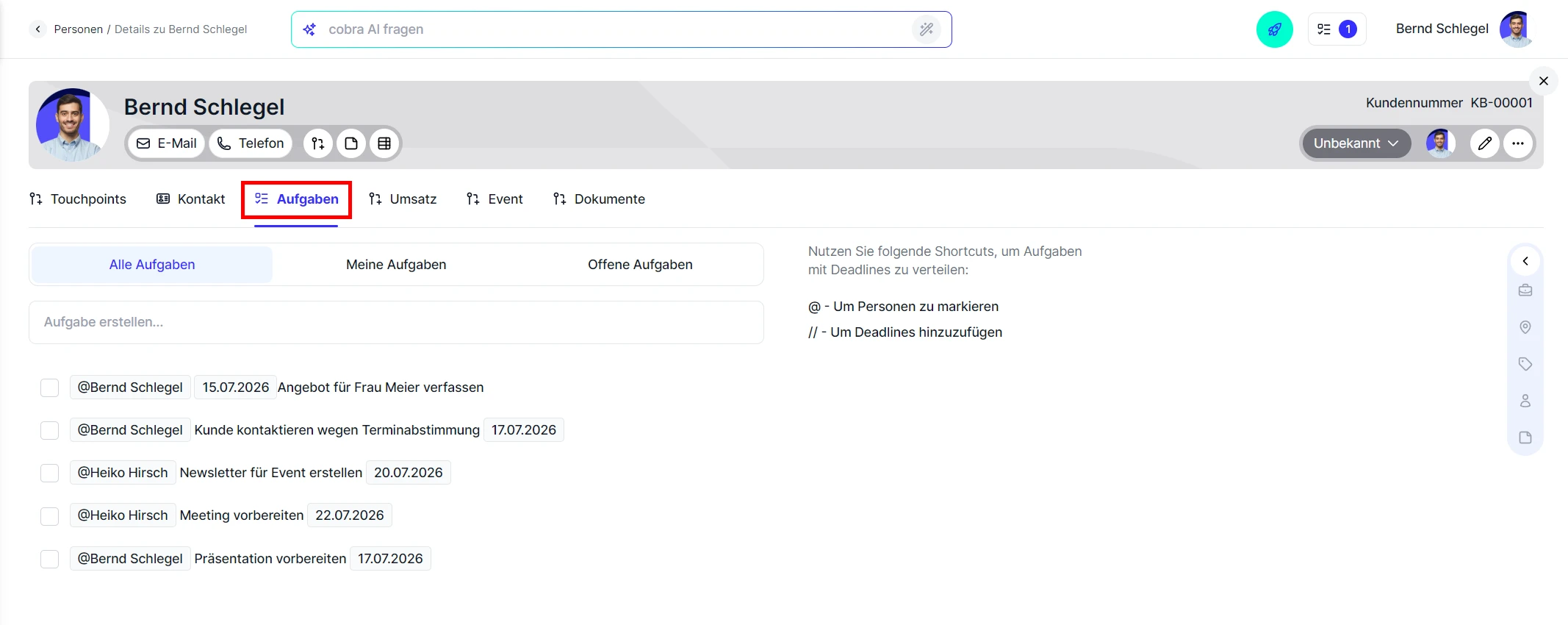 CRM Cloud Aufgaben Detailansicht