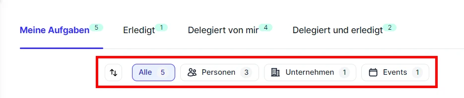 CRM Cloud Aufgaben Uebersicht Sortierung
