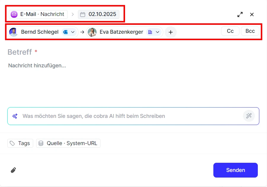 People E-Mail verfassen Touchpoint E-Mail-Adressen Cc Bcc