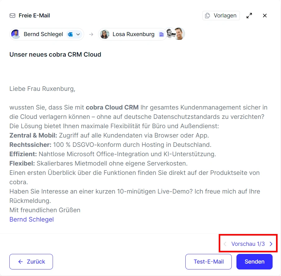People E-Mail versenden Vorlage mehrere Empfaenger Vorschau