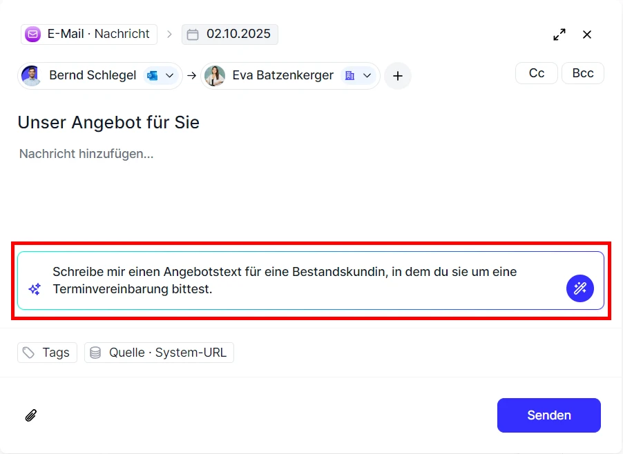 People E-Mail verfassen cobra AI
