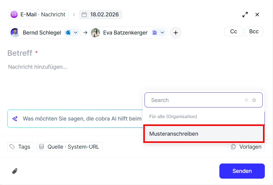 People E-Mail verfassen Vorlage auswaehlen