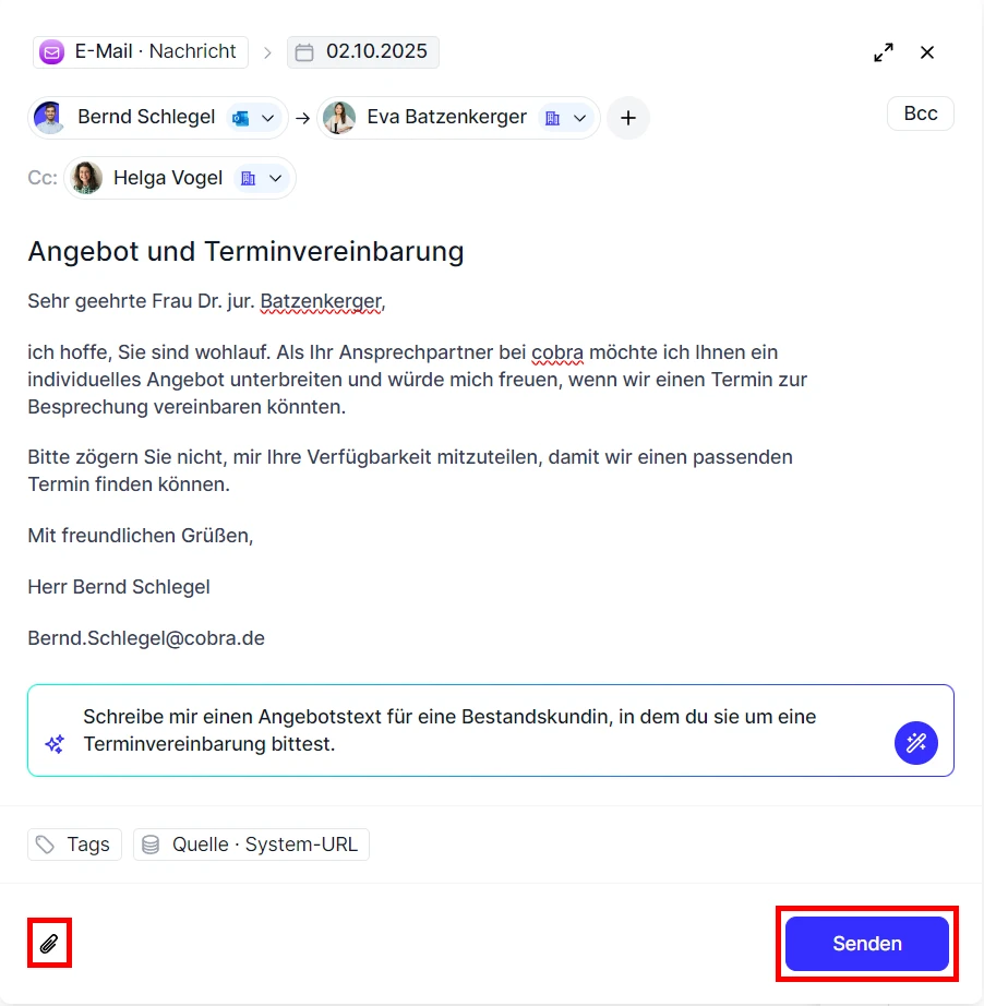 People E-Mail verfassen Senden