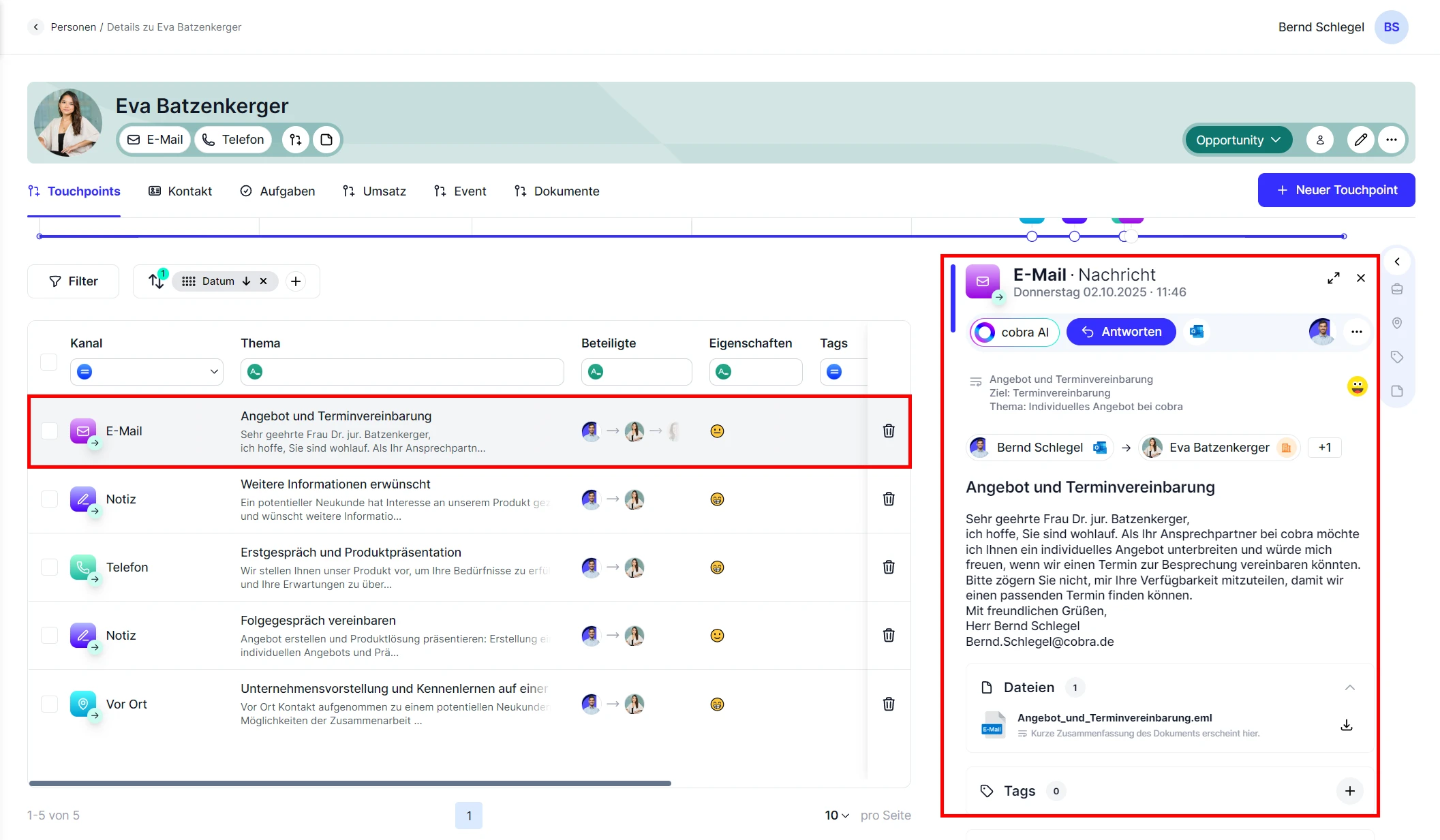 People E-Mail versenden Touchpoint