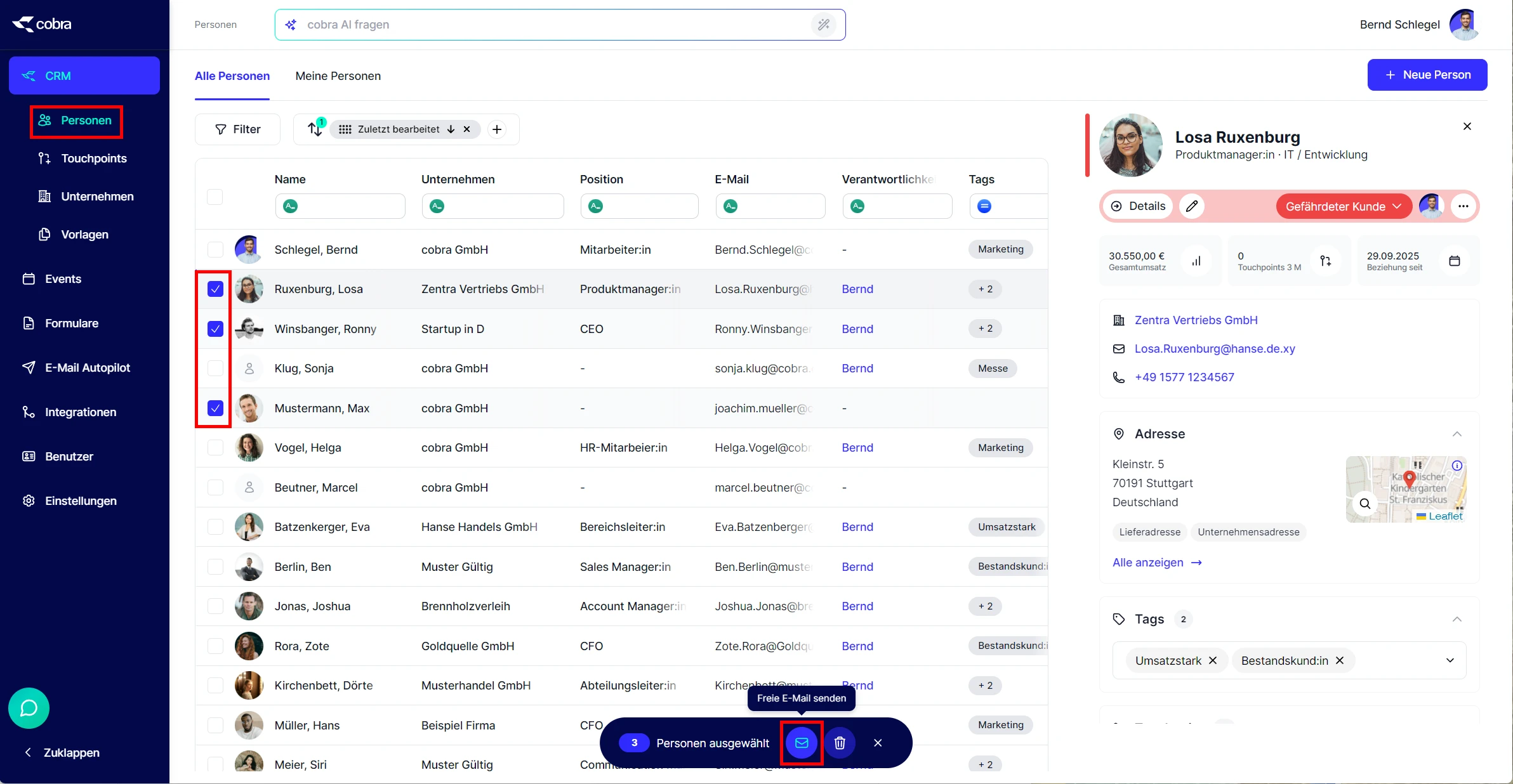 People E-Mail versenden Vorlage mehrere Empfaenger