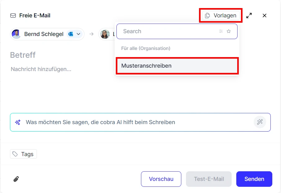 People E-Mail versenden Vorlage mehrere Empfaenger auswahlen