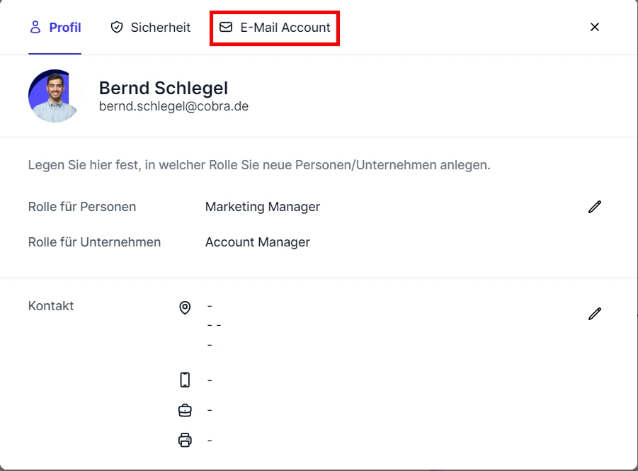 People neue erste E-Mail Konto einrichten Profil E-Mail Account
