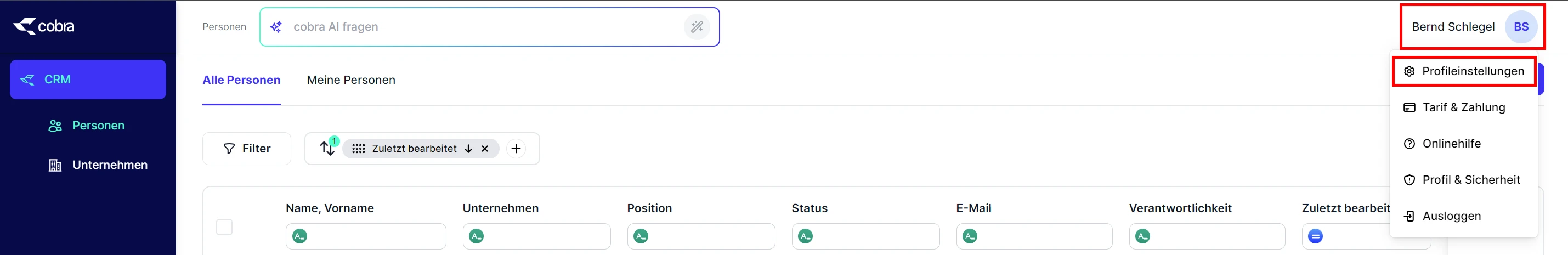 People E-Mail Konto einrichten Profileinstellungen