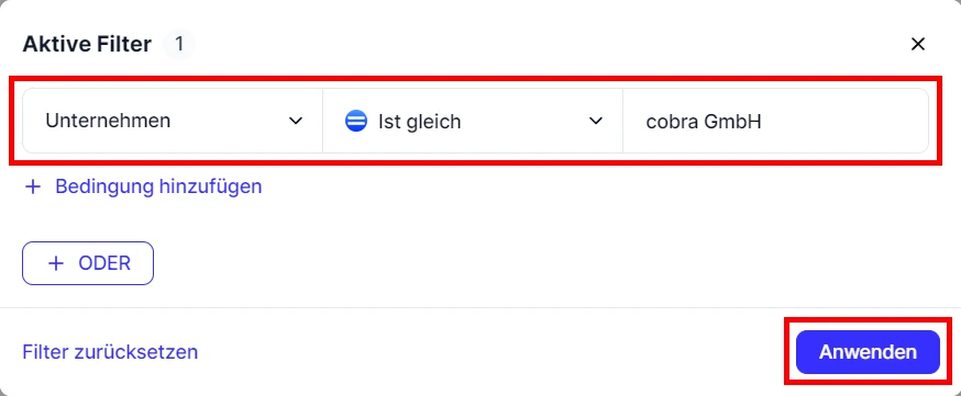 CRM Cloud Filter erstellen Beispiel