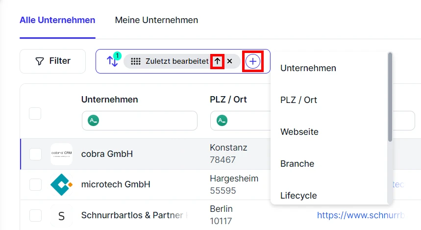 CRM Cloud Sortierung erstellen Beispiel Reihenfolge mehrere Sortierungen