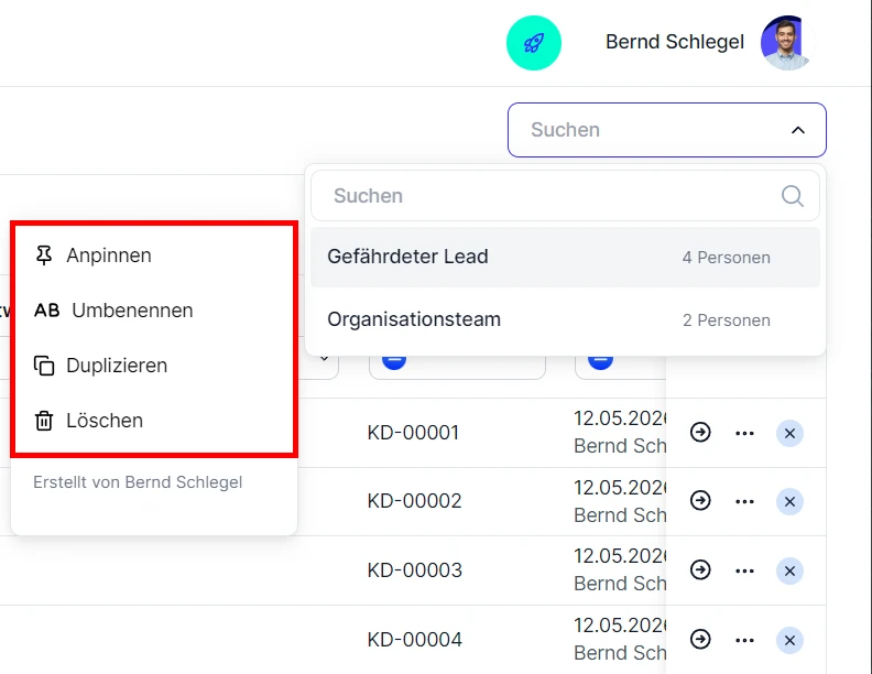 People Liste Optionen
