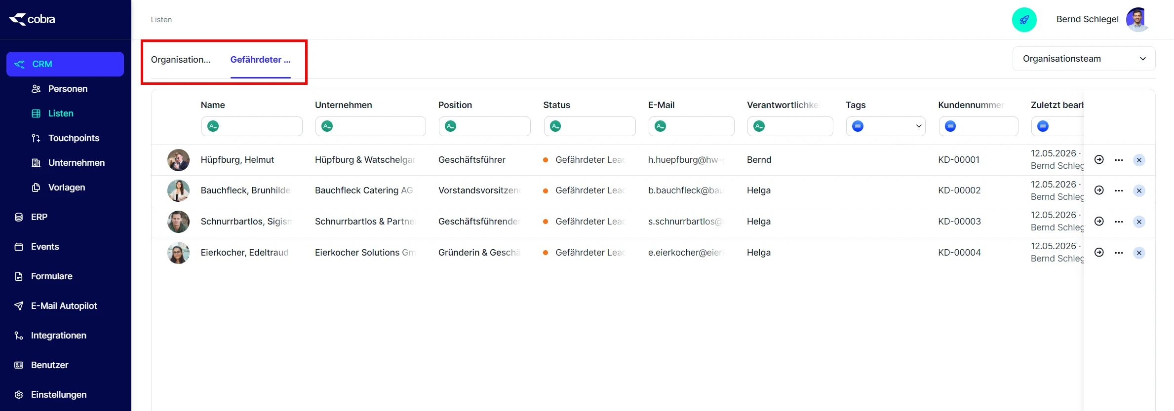 People Liste angepinnt