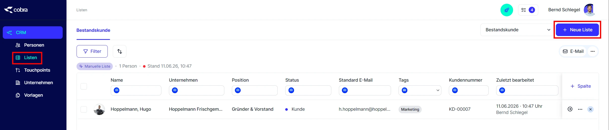 CRM Cloud Liste Filter neu