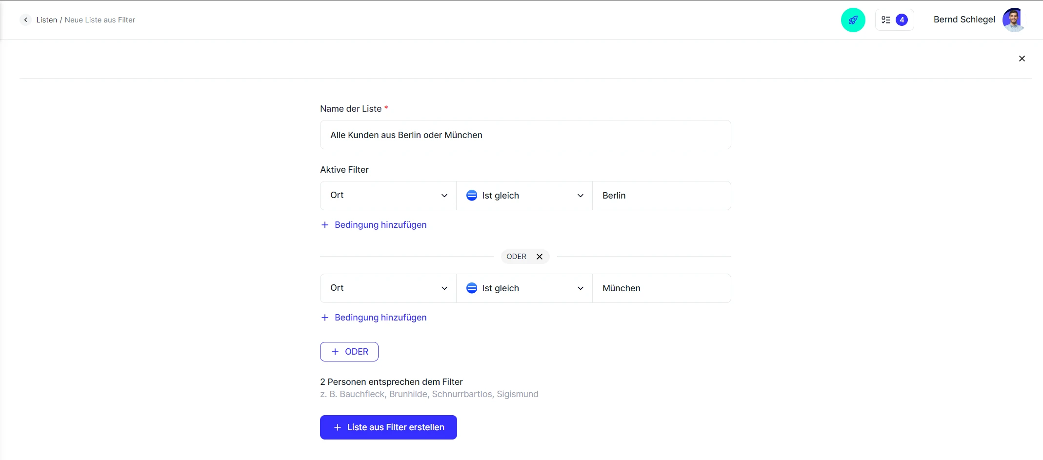 CRM Cloud Liste Filter neu erstellen