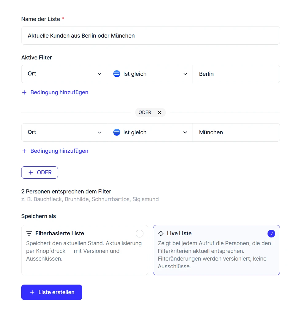 CRM Cloud Liste Live neu erstellen