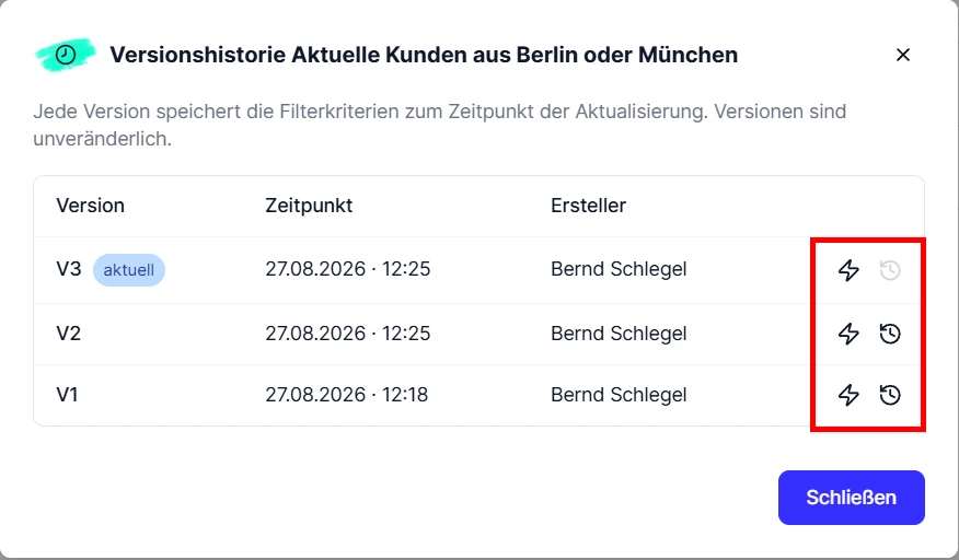 CRM Cloud Liste Live Version Uebersicht