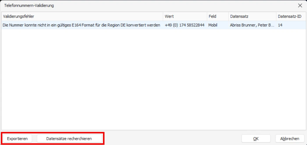 CRM Cloud cobra One Cloud CRM Cloud Migrations-Assistent Datenpruefung Fehler Export Recherche