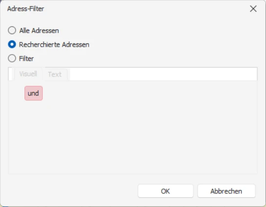 CRM Cloud cobra One Cloud CRM Cloud Migrations-Assistent Daten auswaehlen Adresse Filtern Optionen