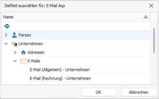 CRM Cloud cobra One Cloud CRM Cloud Migrations-Assistent Feldzuordnungen bearbeiten Feld waehlen