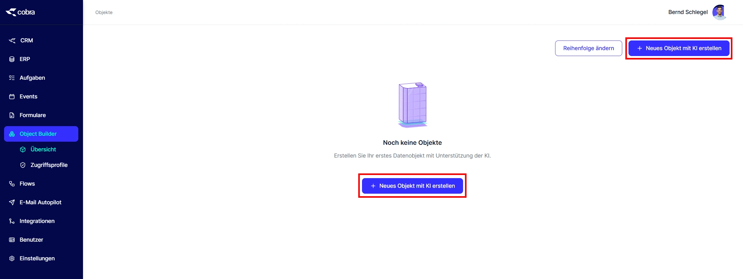 Object Builder Übersicht leer Neues Objekt mit KI erstellen