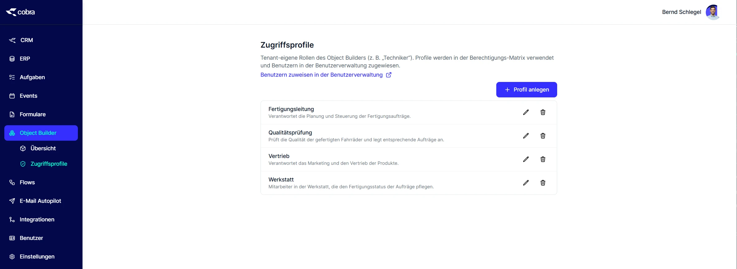 Object Builder Zugriffsprofile verwalten Vertrieb Beispiel