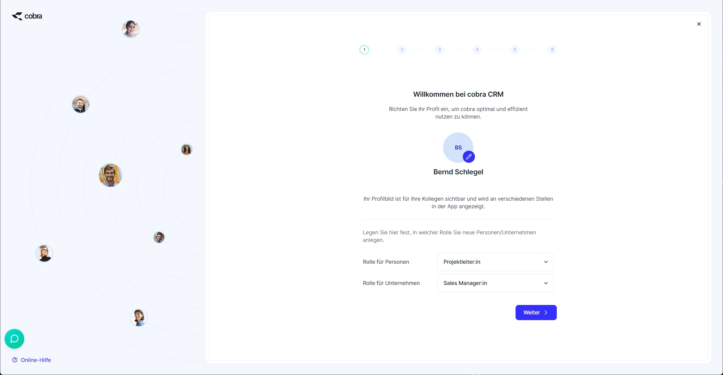 CRM Cloud erste Anmeldung Onboarding Profil