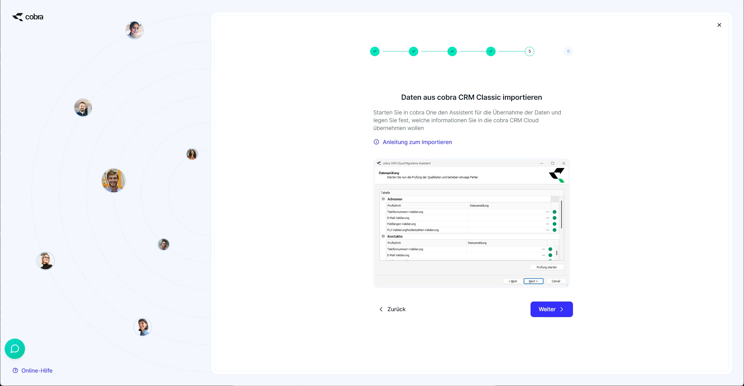 CRM Cloud erste Anmeldung Onboarding Daten aus cobra CRM One importieren