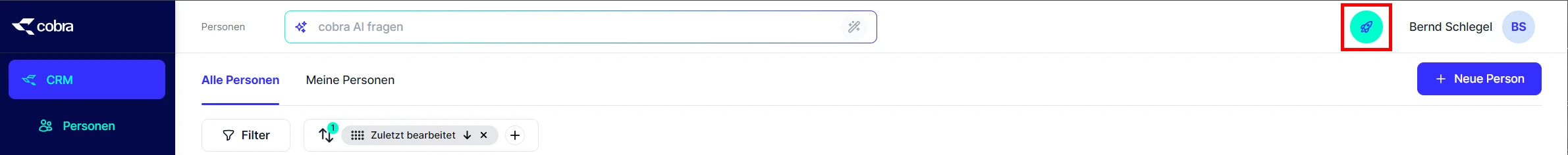 CRM Cloud erste Anmeldung Onboarding Profil Starten Personen Unternehmen