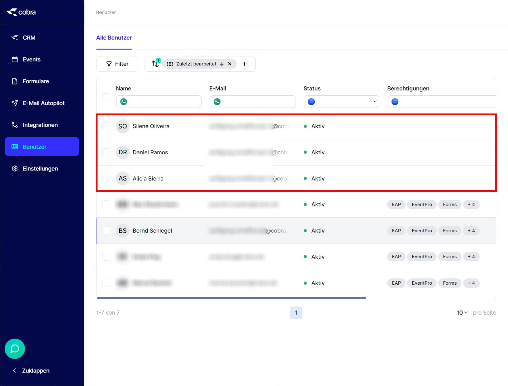 CRM Cloud cobra One Cloud Benutzer uebertragen erfolgreich