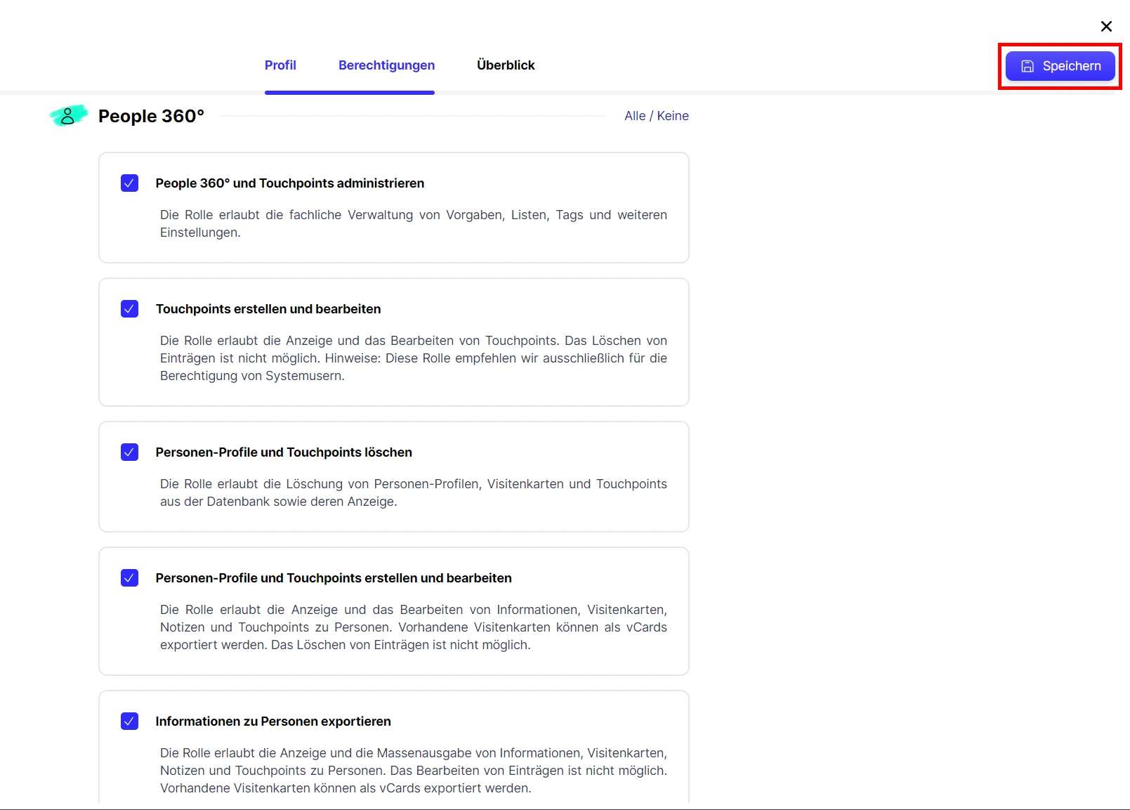 People Benutzer Berechtigungen