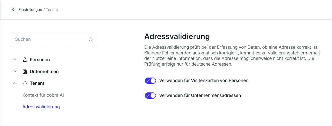 People Tenant Adressvalidierung
