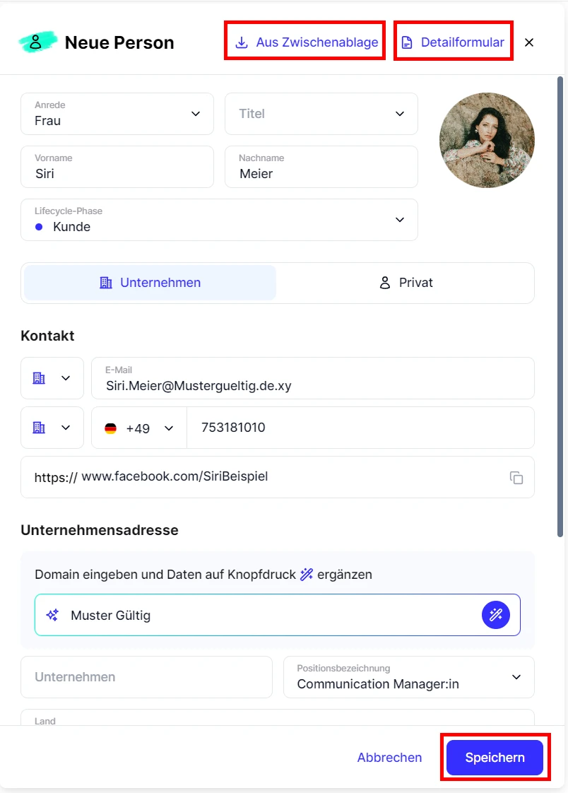 People neue Person anlegen Eingabe Daten