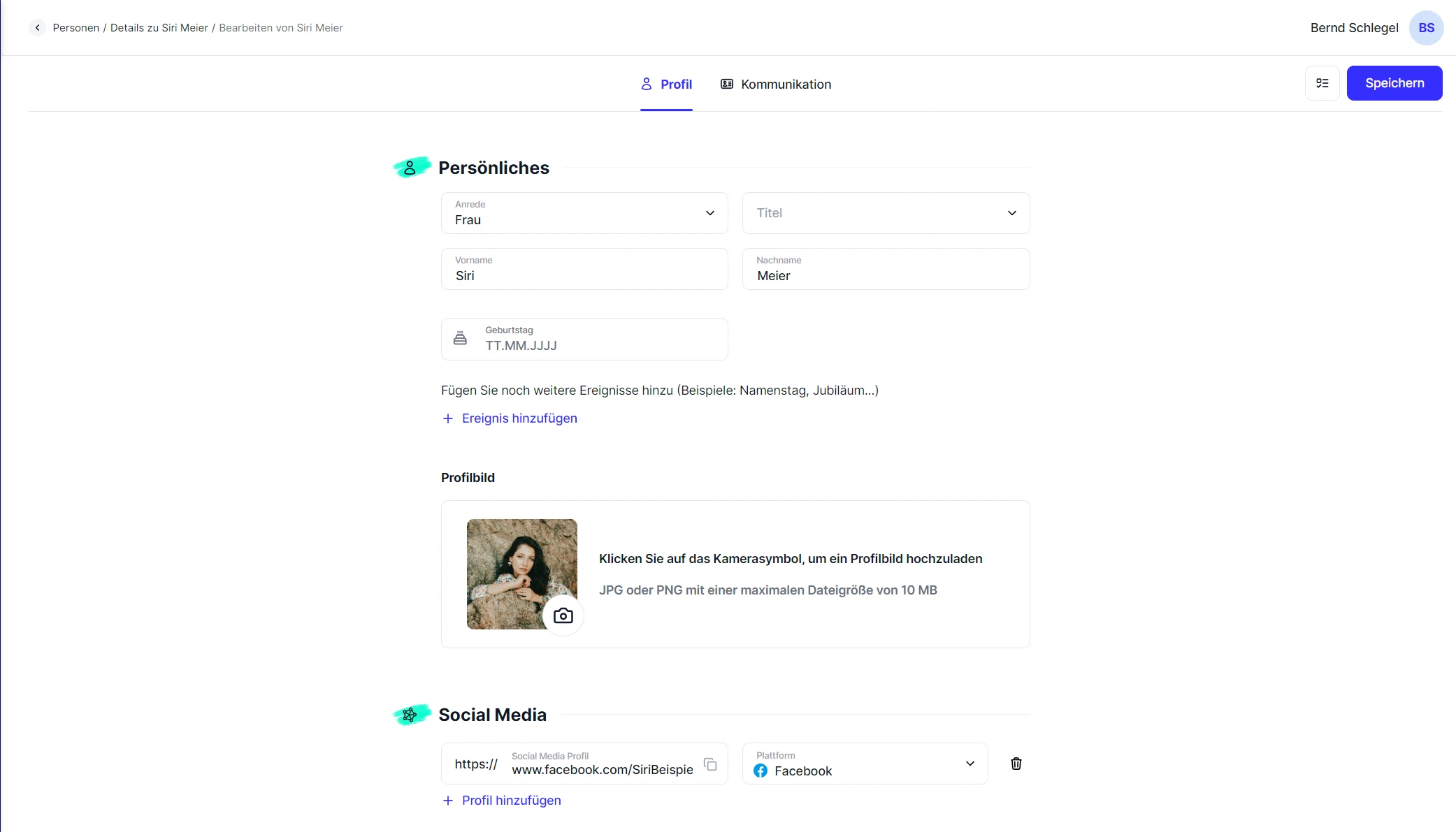 People neue Person Detailformular