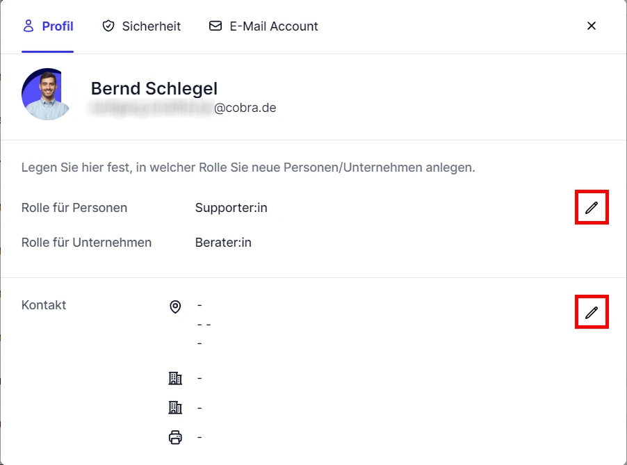 cobra CRM Cloud Profileinstellungen Profil bearbeiten
