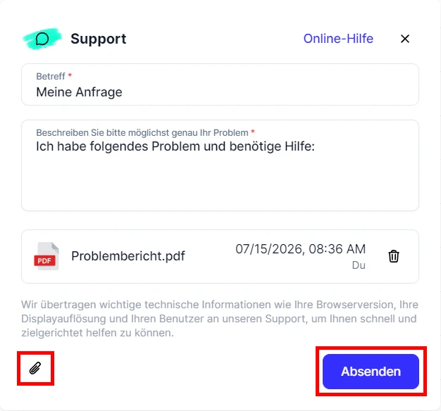 People CRM Cloud Support Anfrage Beispiel