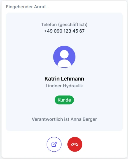 CRM Cloud Telefonie eingehender Anruf bekannte Person
