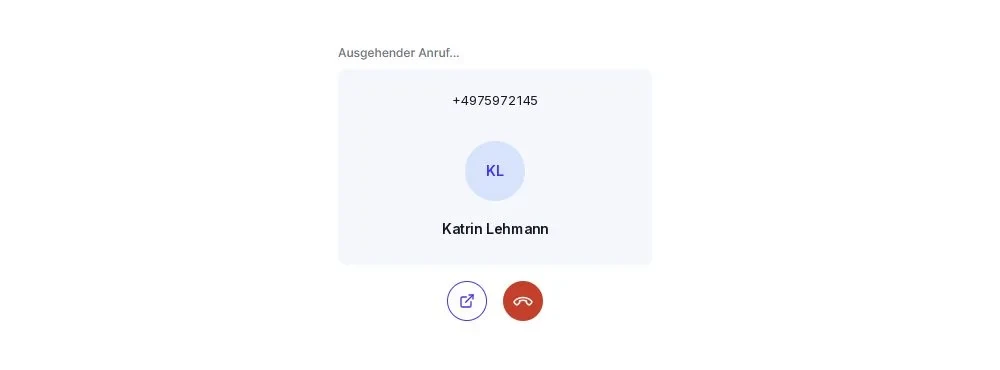 CRM Cloud Telefonie Gesprächsfenster ausgehender Anruf