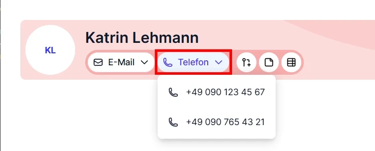 CRM Cloud Telefonie Anruf aus den Personendetails starten