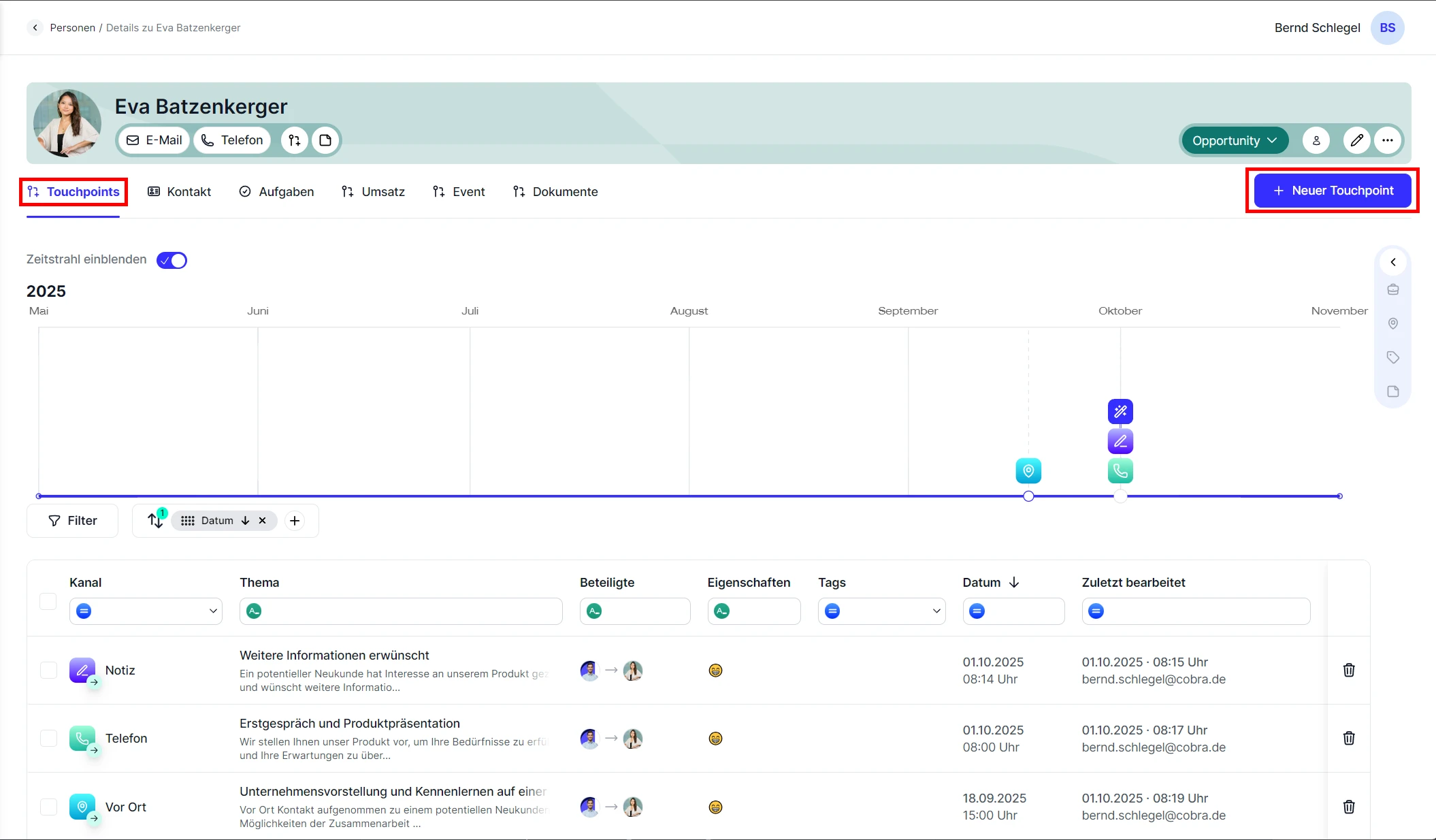 People Touchpoints erstellen neuer Touchpoint