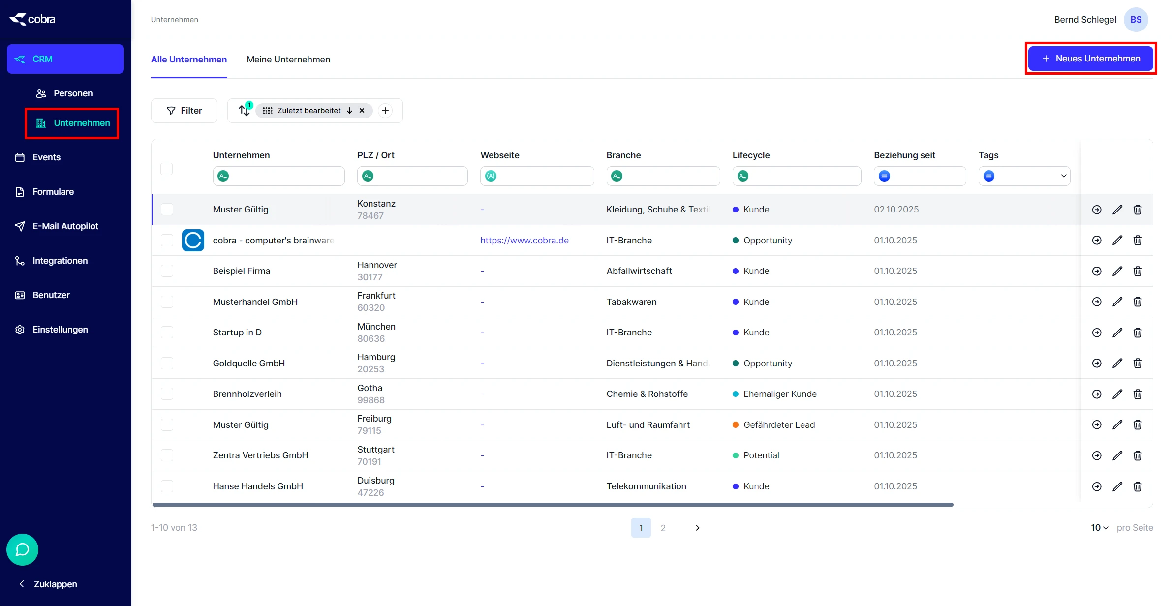 People Unternehmen neues Unternehmen anlegen