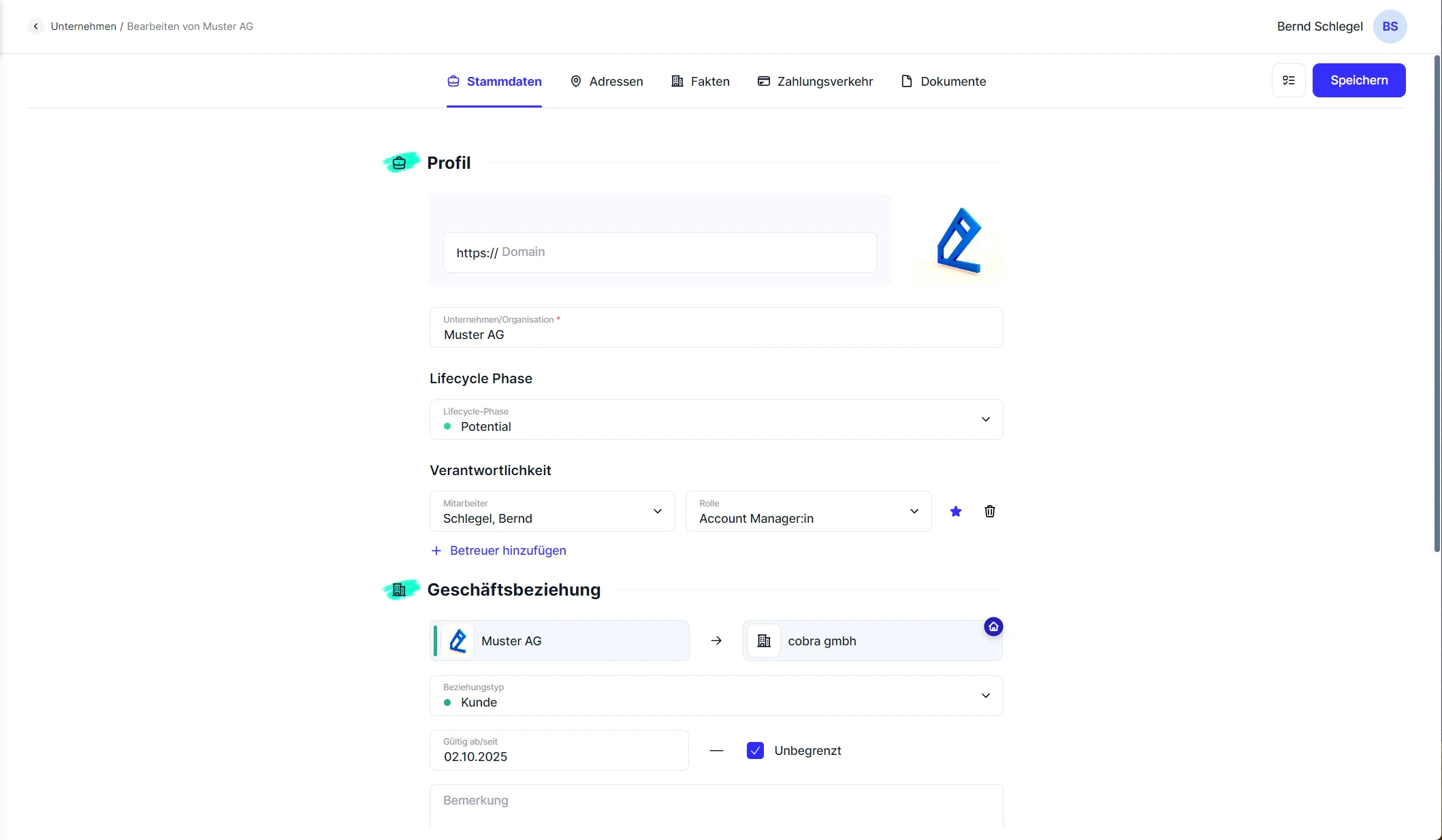 People Unternehmen Detailformular