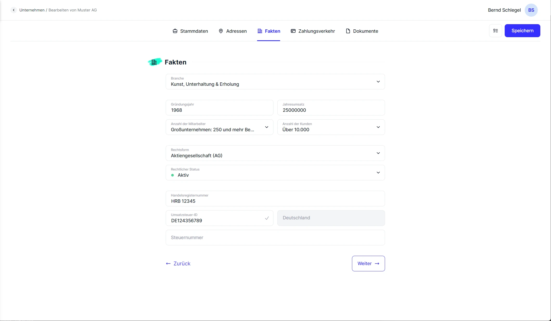 People Unternehmen Detailformular Fakten