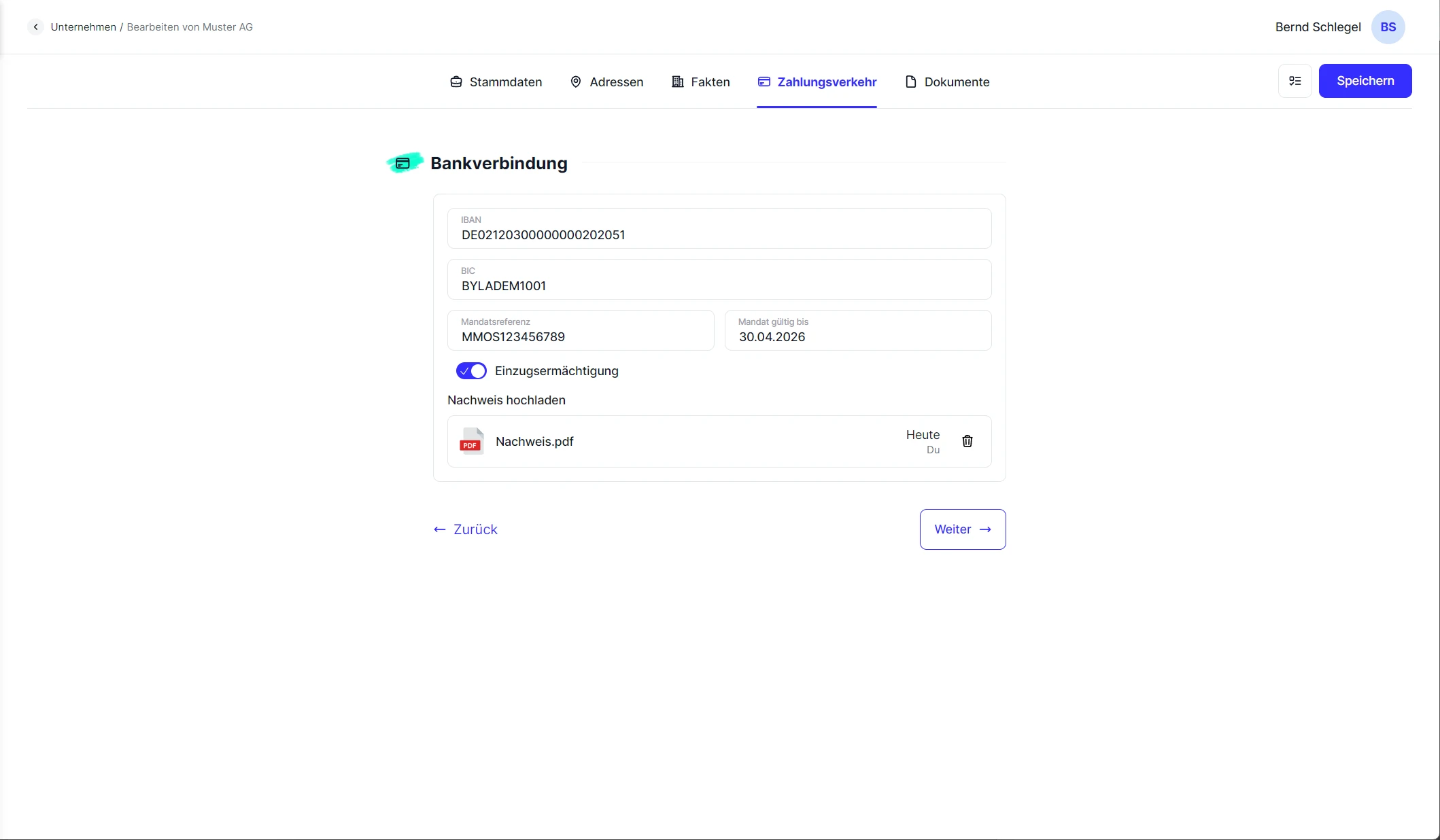 People Unternehmen Detailformular Zahlungsverkehr