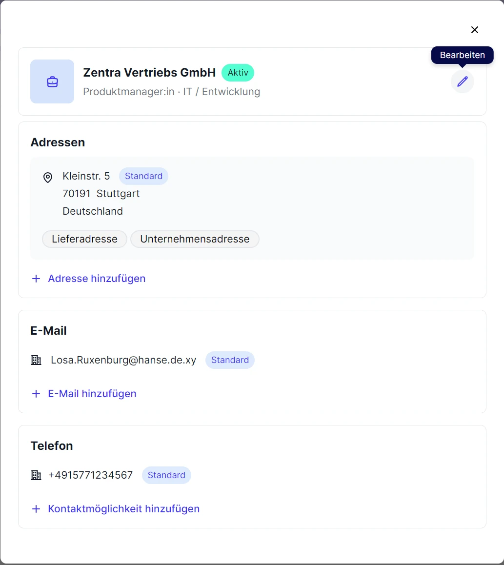 People Visitenkarte Bearbeiten