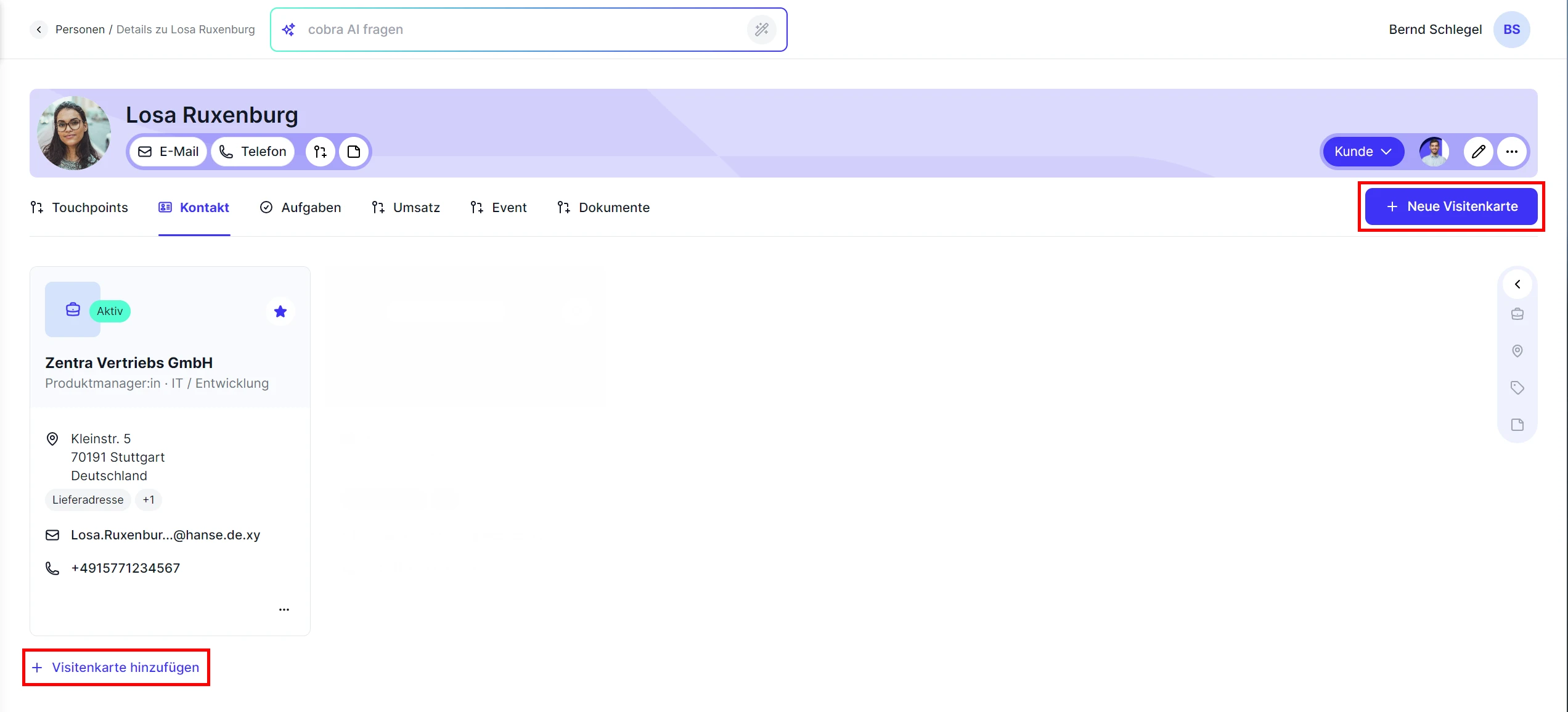 People Visitenkarte hinzufuegen