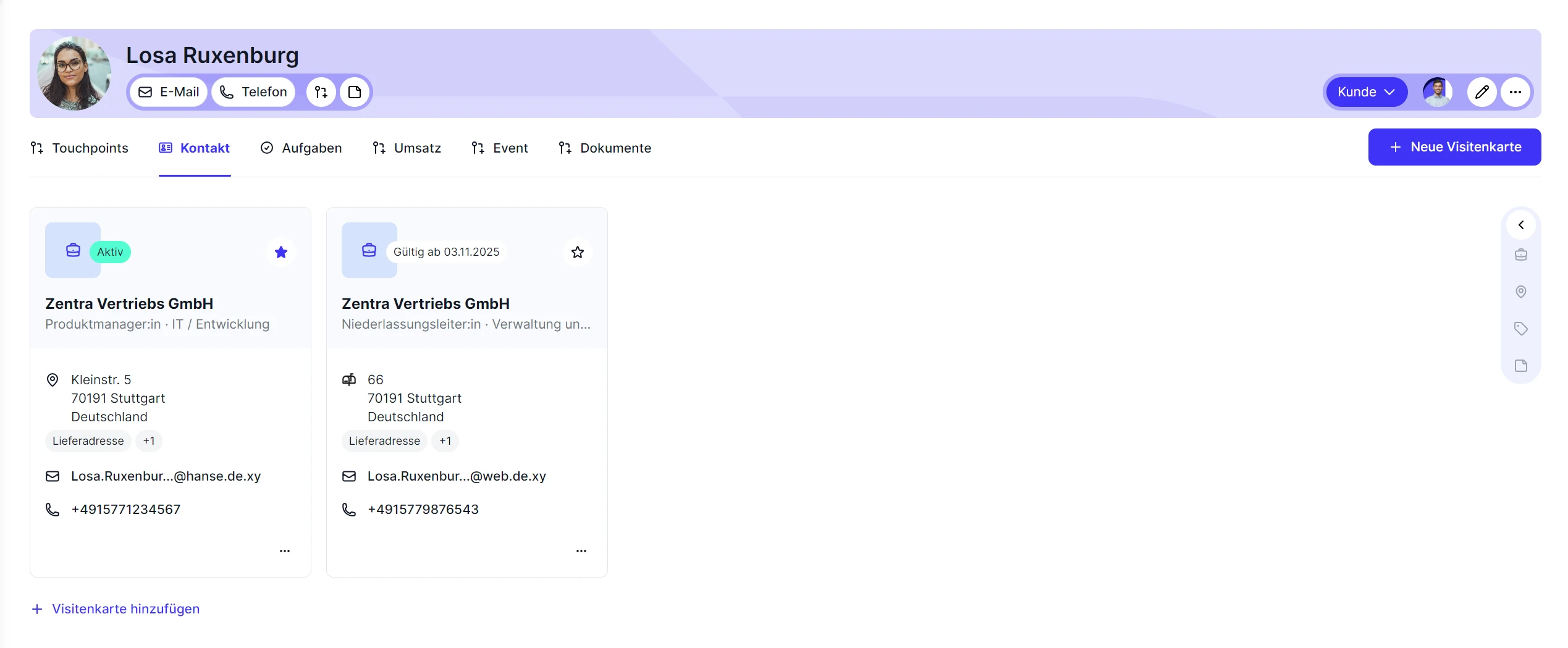 People Visitenkarte hinzufuegen Beispiel