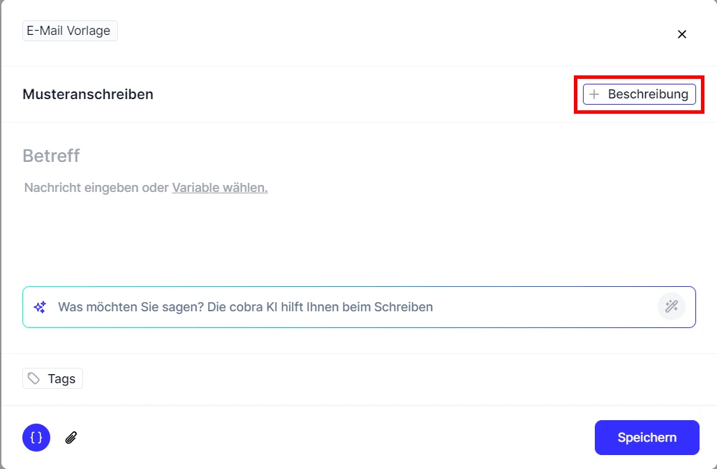 People E-Mail neue Vorlage Name Beschreibung